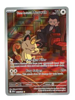 Team Rocket's Meowth 203/182 Illustration Rare Holo Destined Rivals Pokemon NM - Image 1