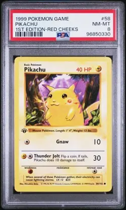 1999 POKEMON GAME 58 PIKACHU 1ST EDITION-RED CHEEKS PSA 8 Nm-Mt - Image 1