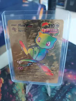 RAINBOW MEW Pokemon Gold Foil Fan Art VMAX Display Card NM - Image 1