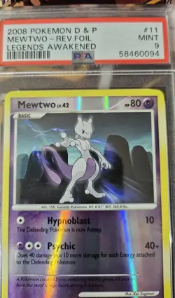Pokemon PSA 9 MINT Mewtwo Reverse Foil Rare - 2008 Legends Awakened 11/146 - Image 2