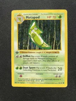 Pokemon Base Set 1st Edition Regular Shadowless Metapod MP - Image 1