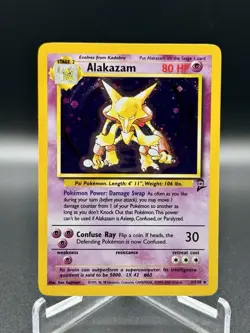 Pokemon TCG Alakazam 1/130 Base Set 2 Holo Rare Near Mint SWIRL Free Shipping - Image 1