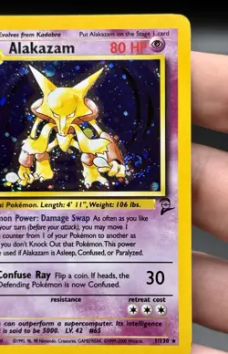 Pokemon TCG Alakazam 1/130 Base Set 2 Holo Rare Near Mint SWIRL Free Shipping - Image 2