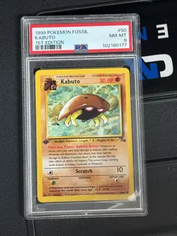 Kabuto 1st Edition 1999 Fossil 50/62 PSA 8 NM-MT Graded Pokemon Card WOTC TCG - Image 1