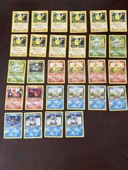 28 Vintage Pokemon Cards, Kanto Starters Pikachu/Charmander/Bulbasaur/Squirtle - Image 1