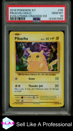 PIKACHU-HOLO EVOLUTIONS-CRACKED ICE POKEMON XY EVOLUTIONS 2016 35 PSA 10 - Image 1