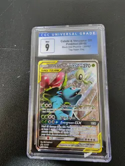 Pokemon Celebi & Venusaur GX Tag Team Tin Full Art Promo SM167 CGC 9 Mint - Image 1
