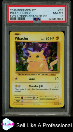 PIKACHU-HOLO EVOLUTIONS-CRACKED ICE POKEMON XY EVOLUTIONS 2016 35 PSA 8 - Image 1