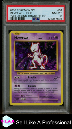 MEWTWO-HOLO EVOLUTIONS-CRACKED ICE POKEMON XY EVOLUTIONS 2016 51 PSA 8 - Image 1