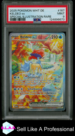 KELDEO EX SPECI4L ILLUSTRATION RARE POKEMON GER WHT WHITE FLARE 2025 167 PSA 9 - Image 1