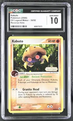CGC 10 Kabuto 2006 EX Legend Maker 36/92 Reverse Holo Stamped Pokemon Card - Image 1