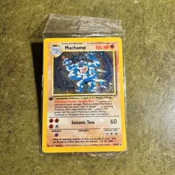 Pokemon TCG Original Wrapper Machamp Holo 1st Edition Base Set 8/102 Card - Image 1