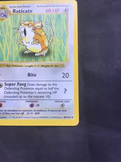 Pokemon Cards: Base Set 1st Edition Uncommon: Raticate 40/102 - Image 4