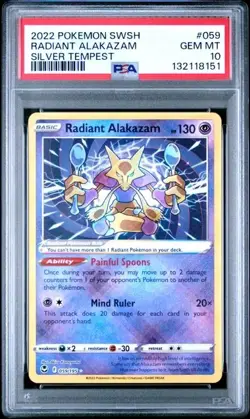 Pokemon 2022 Radiant Alakazam 059/195 Silver Tempest Radiant Rare Graded PSA 10 - Image 1