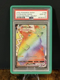 Pokemon Vivid Voltage Pikachu Vmax Rainbow FA #188 PSA 10 Includes Graded Guard - Image 1