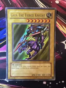 Yu-Gi-Oh! Gaia The Fierce Knight LOB-E004 Ultra Rare 1st Edition LP Euro Print - Image 1