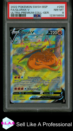 FA/GLURAK V ULTRA-PREMIUM COLL-GER. POKEMON SWSH BLACK STAR PROMO 2022 260 PSA 8 - Image 1