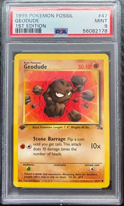 1999 Pokemon Fossil 1st Edition Geodude PSA 9 - Image 1