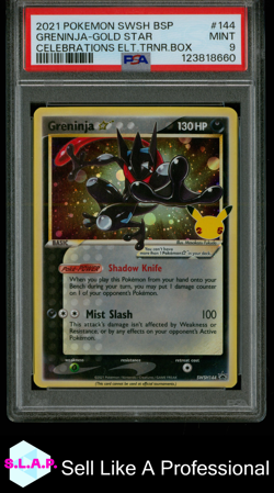 GRENINJA-GOLD STR CELEB ELT.TRNR.BOX POKEMON SWSH BLCK STR PRM 2021 144 PSA 9 - Image 1