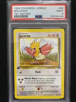1999 Pokemon Jungle 1st Edition Spearow 62/64 PSA 9 Mint - Image 1