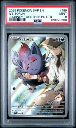 2025 POKEMON JOURNEY TOGETHER POKEMON CENTER ETB SVP PROMO #189 N'S ZORUA PSA 9 - Image 1