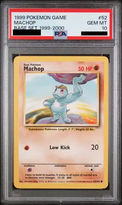 1999 Pokemon Base Set Machop 52 PSA 10 Gem Mint 1999-2000 - Image 1