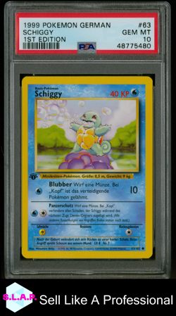 SCHIGGY 1ST EDITION POKEMON GERMAN 1999 63 PSA 10 - Image 1