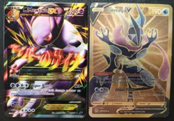 Pokemon Cards M Mewtwo EX Full Art & Greninja V Full Art Gold Secret R Fan Made - Image 1