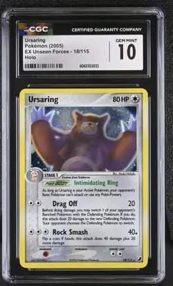 CGC 10 GEM MINT Ursaring 2005 EX Unseen Forces 18/115 Holo Pokemon Card - Image 1