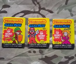3 Sealed Nintendo Topps Card Game Packs - 1989 - Link, Mario & Princess Peach - Image 1