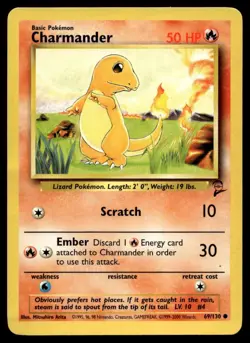 Charmander 69/130 Pokemon Card Base Set Common 50 HP Near Mint H2 - Image 1
