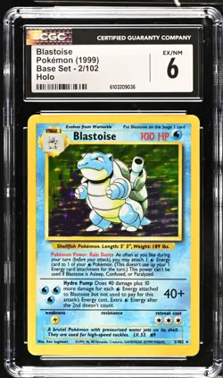 CGC 6 Blastoise 2/102 Holo Base Set Pokemon Card (small edge lift) CLEAN - Image 1