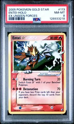 PSA 8 Entei Gold Star 113/115 EX Unseen Forces Pokemon Card MINT - Image 1
