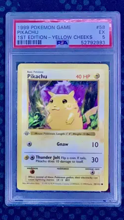 PIKACHU 1st Edition SHADOWLESS PSA 5 EX 1999 Pokemon 58/102 YELLOW CHEEKS - Image 1