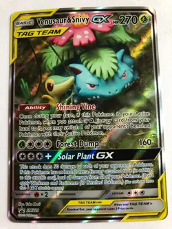 Venusaur & Snivy GX SM229 Tag Team Pokemon SM Black Star Promo - LP - Image 1