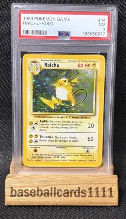 1999 POKEMON BASE SET UNLIMITED #14 RAICHU-HOLO PSA 7 P1 - Image 1