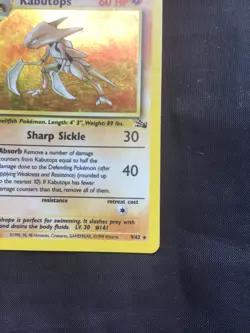 Pokemon Cards: Fossil Rare Holo: Kabutops 9/62 - Image 5