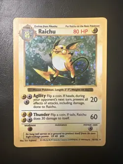 1999 Pokemon RAICHU Base Set SHADOWLESS Edition HOLO Foil Rare Card 14/102 WotC - Image 1