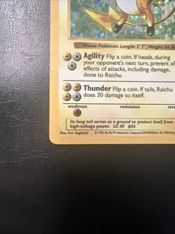 1999 Pokemon RAICHU Base Set SHADOWLESS Edition HOLO Foil Rare Card 14/102 WotC - Image 4