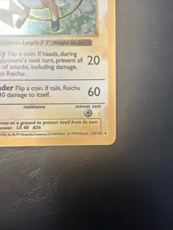 1999 Pokemon RAICHU Base Set SHADOWLESS Edition HOLO Foil Rare Card 14/102 WotC - Image 5
