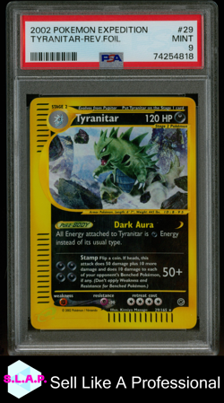 TYRANITAR POKEMON 29 2002 EXPEDITION REV. HOLO ENGLISH PSA 9 - Image 1