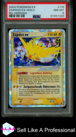 ZAPDOS EX POKEMON 116 2004 EX FEUERROT & BLATTGRUN HOLO GERMAN PSA 8 - Image 1