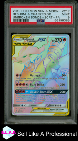 RESHIRAM & CHARIZARD GX POKEMON 217/214 2019 UNBROKEN BONDS MINT ENGLISCH PSA 9 - Image 1