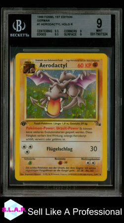 AERODACTYL POKEMON 1 1999 FOSSIL 1ST EDITION HOLO GERMAN BGS 9 - Image 1