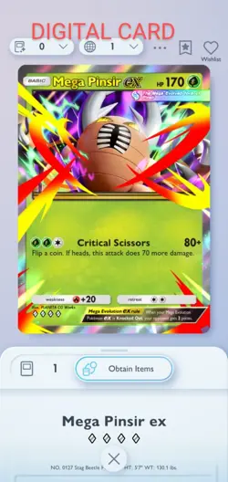 Mega Pinsir EX Pokemon Pocket Mobile Game Mega Rising Set ???? Rare Card Trade - Image 1