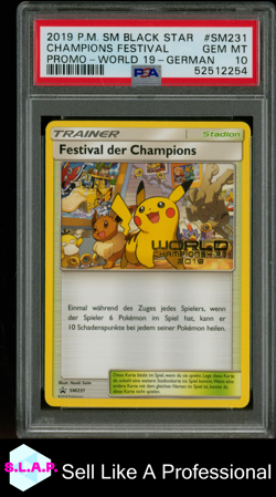 FESTIVAL DER CHAMPIONS POKEMON SM231 2019 WORLDS 2019 PRM GEM MT DEUTSCH PSA 10 - Image 1