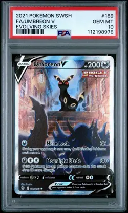 PSA 10 Umbreon V 189/203 Evolving Skies Alt Alternate Art Pokemon Card - Image 1