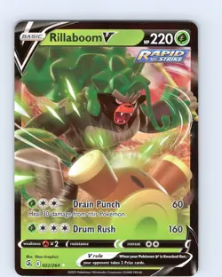 Pokemon TCG Rillaboom V SWSH Fusion Strike 022/264 Ultra Holo Rare Card NM - Image 1