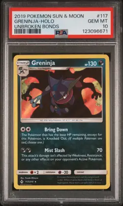 2019 POKEMON SUN & MOON UNBROKEN BONDS #117 GRENINJA HOLO PSA 10 LOW POP - Image 1