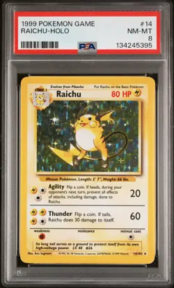 PSA 8 Raichu Base Set 14/102 Holo Pokemon Card - Image 1